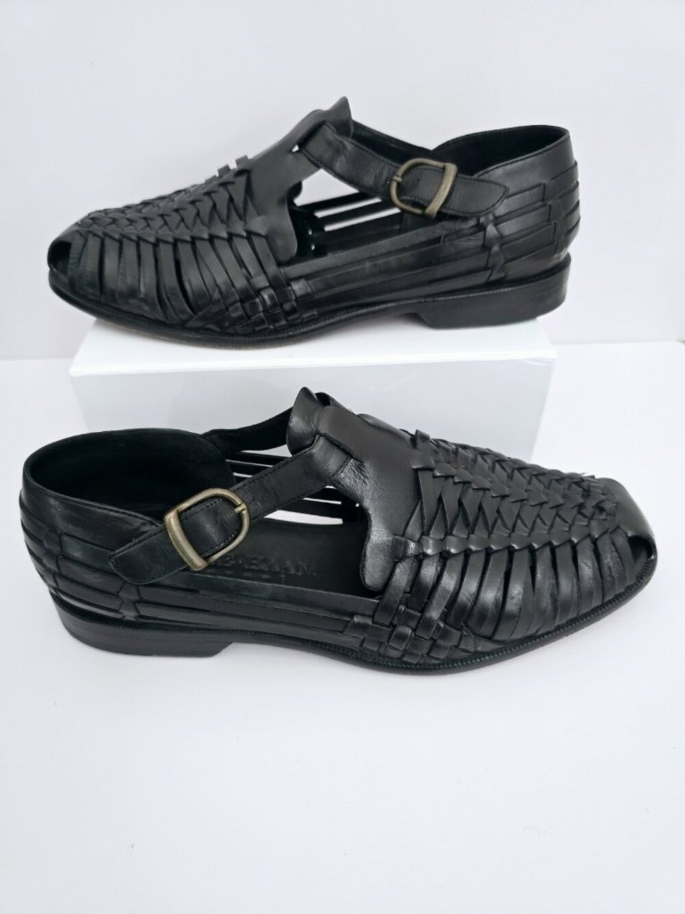 Cole Haan Huaraches Fisherman Leather Black Buckle Sandals Mens Shoes 10 D